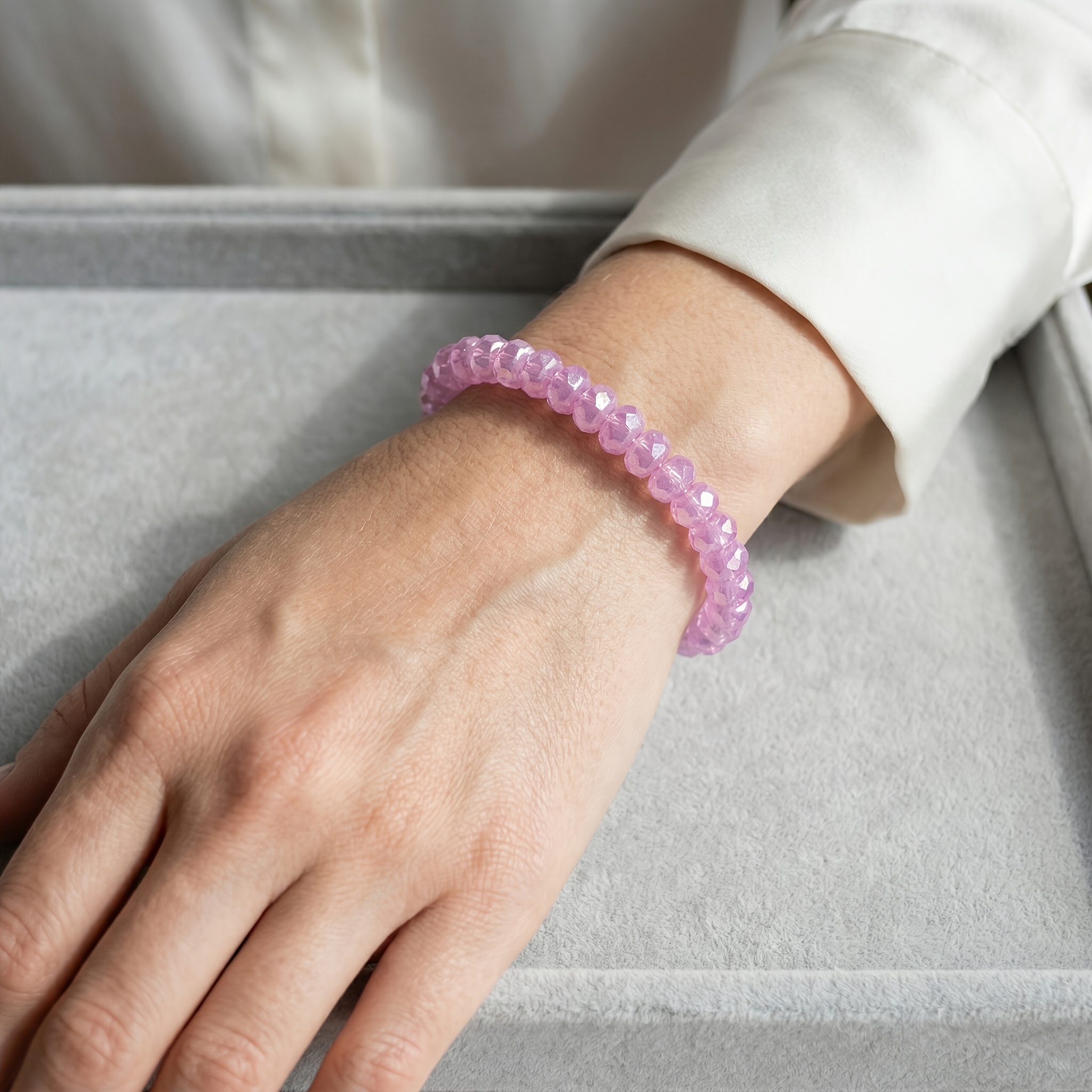 Women's Crystal Faceted Abacus Bead Stretch Bracelet